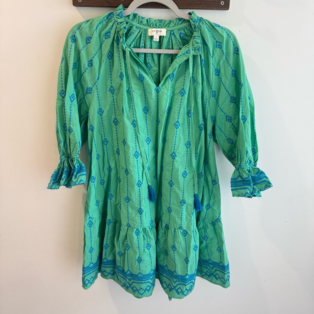 Umgee Tassel Embroidered Flounce Hem‎ Mini Dress Small